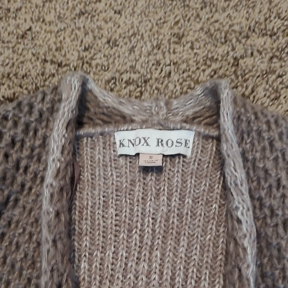 Knox Rose Taupe and Beige Open Front Cardigan - Picture 2 of 3